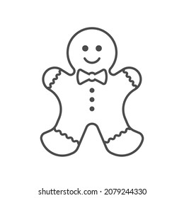 Holiday gingerbread man cookie icon. Happy new year decoration. Merry christmas holiday.  Holiday cookie in shape of man. Vector illustration. Eps 10.