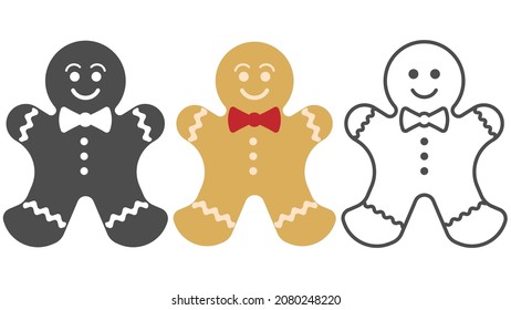 Holiday gingerbread man cookie icon. Happy new year decoration. Merry christmas holiday.  Holiday cookie in shape of man. Vector illustration. Eps 10.