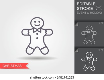 Holiday gingerbread man cookie. Line icon with editable stroke with shadow