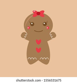 Holiday gingerbread man cookie. Cookie in shape of man with colored icing. Merry christmas holiday. New year and xmas celebration. Vector illustration in flat style
