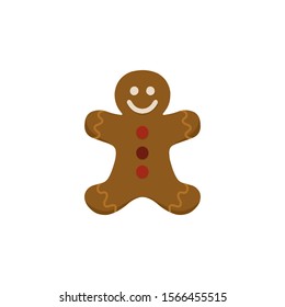 Holiday gingerbread man cookie. Cookie in shape of man with with colored buttons. New year or Chritmas decoration. Illustration in flat style.