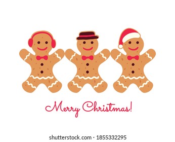 Holiday gingerbread man cookie. Cookie in shape of man with colored icing. New year and xmas celebration