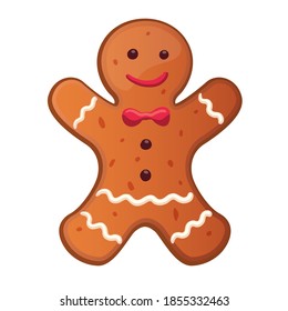 Holiday gingerbread man cookie. Cookie in shape of man with colored icing. New year and xmas celebration