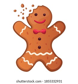 Holiday gingerbread man cookie. Cookie in shape of man with colored icing. New year and xmas celebration