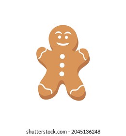 Holiday gingerbread man cookie. Cookie in shape of man with colored icing. Happy new year decoration. Merry christmas holiday. New year and xmas celebration. Vector illustration in flat style ESP 10