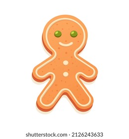 Galleta de pan de jengibre de vacaciones. Cocina en forma de hombre con hielo de color. Feliz decoración de año nuevo. Feliz Navidad. Año Nuevo y celebración de Navidad. Ilustración vectorial en estilo plano.