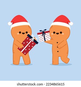 Holiday gingerbread man cookie. Cookie in shape of man with colored icing. Happy new year decoration. Merry christmas holiday. New year and xmas celebration.
