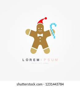 Holiday gingerbread man cookie.Happy new year decoration. Merry christmas holiday. Vector illustration in flat style