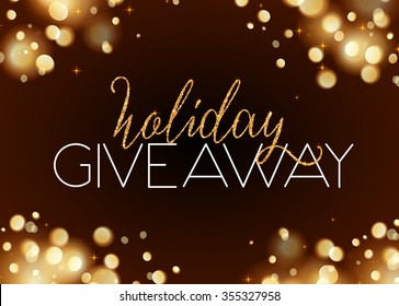 Holiday giveaway vector card with bokeh effect at dark background