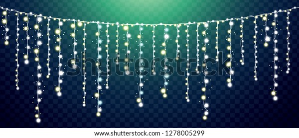 Holiday glowing garland. Light\
decoration element for event, carnival, christmas, wedding or\
birthday party design. Vertical strings on the horizontal\
element.