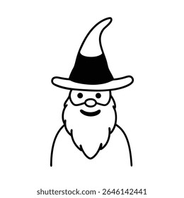 a holiday gnome with big hat and beard black line