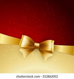 Holiday golden bow on red background. Vector illustration