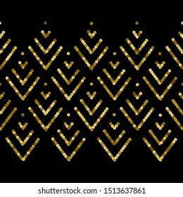 Holiday Golden Sequin Seamless Border. Abstract Fir Luxury Background