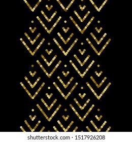Holiday Golden Sequin Seamless Border. Abstract Fir Luxury Background