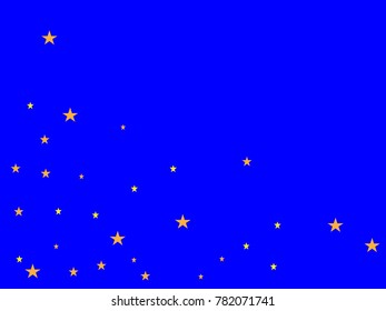 Holiday golden starry in blue background. Gold stars. Confetti celebration, Falling golden abstract decoration for party, birthday celebrate, anniversary or event, festive. Festival decor.