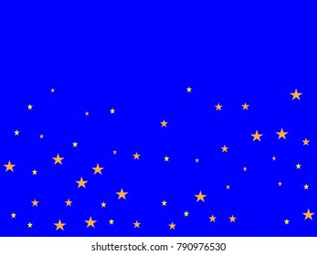 Holiday golden starry in blue background. Gold stars. Confetti celebration, Falling golden abstract decoration for party, birthday celebrate, anniversary or event, festive. Festival decor.