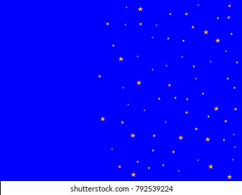 Holiday golden starry in blue background. Gold stars. Confetti celebration, Falling golden abstract decoration for party, birthday celebrate, anniversary or event, festive. Festival decor.