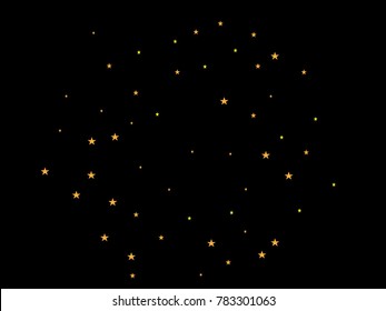 Holiday golden starry in dark background. Gold stars. Confetti celebration, Falling golden abstract decoration for party, birthday celebrate, anniversary or event, festive. Festival decor.