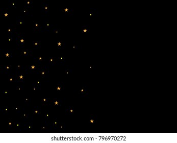 Holiday golden starry in dark background. Gold stars. Confetti celebration, Falling golden abstract decoration for party, birthday celebrate, anniversary or event, festive. Festival decor.