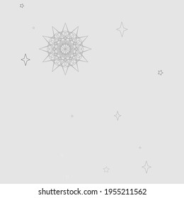 Holiday Gray Snowflake Snow Winter Background. Christmas Cold New Year Pastel Soft Wallpaper. Stars Silver Chaotic White Cozy Mystery Background. Grey Monochrome Sky Mandala Magic Pattern.