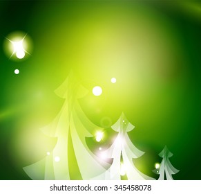 Holiday green abstract background, winter snowflakes, Christmas and New Year design template, light shiny modern vector illustration