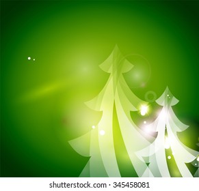 Holiday green abstract background, winter snowflakes, Christmas and New Year design template, light shiny modern vector illustration