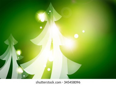 Holiday green abstract background, winter snowflakes, Christmas and New Year design template, light shiny modern vector illustration