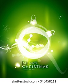 Holiday green abstract background, winter snowflakes, Christmas and New Year design template, light shiny modern vector illustration