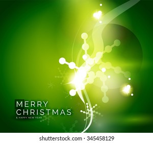 Holiday green abstract background, winter snowflakes, Christmas and New Year design template, light shiny modern vector illustration