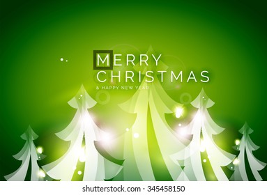 Holiday green abstract background, winter snowflakes, Christmas and New Year design template, light shiny modern vector illustration