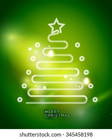 Holiday green abstract background, winter snowflakes, Christmas and New Year design template, light shiny modern vector illustration