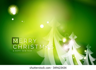 Holiday green abstract background, winter snowflakes, Christmas and New Year design template, light shiny modern vector illustration