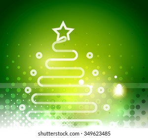 Holiday green abstract background, winter snowflakes, Christmas and New Year design template, light shiny modern vector illustration