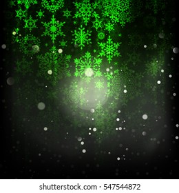 Holiday green abstract background, winter snowflakes, Christmas and New Year design template. EPS 10 vector file included