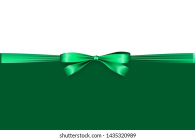 Holiday green bow. Color eve satin Christmas gift bow knot ribbon. Birthday realistic design isolated vector. Silk shiny xmas bow textile sale tape. Satin bow set for gift. Silk green tape.