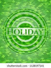 Holiday green emblem. Mosaic background