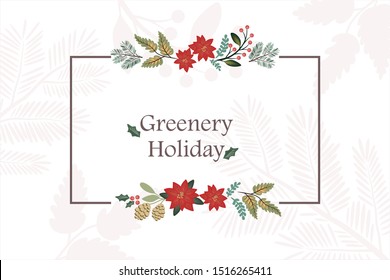Holiday Greenery Background Vector With Leaves And Flowers