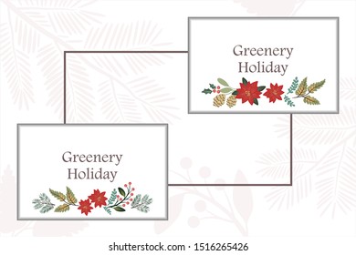 Holiday Greenery Background Vector with Leaves and Flowers