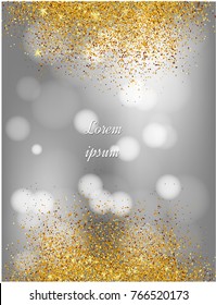 Holiday greeting card with bokeh effect and gold glitter.