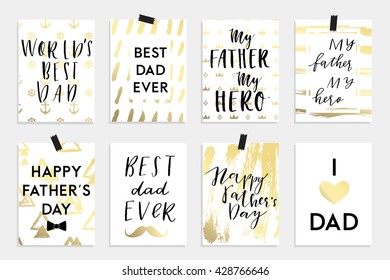 Holiday greeting card collection for Father's day. Vector illustration set in gold blue black and white colors