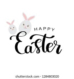 Tarjeta de saludo de vacaciones con bonito conejo de Pascua. Divertido conejito de estilo plano. Tarjeta de papel. Ilustración vectorial.
