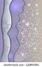 Holiday greeting card with snowflakes and bright light
