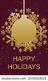 Holiday greeting card with snowflakes and Christmas ball. Vector illustration