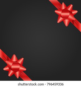 Holiday greeting card template with red ribbons