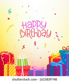 Holiday greeting card. Vector concept with gift boxes