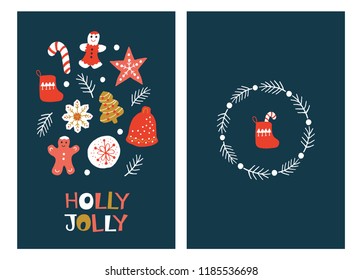Holiday Greeting Cards with Christmas Cookies. Xmas winter poster collection