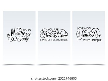 Holiday greeting cards concept in the flat cartoon design. Happy Mother's Day greeting card with elegant calligraphic wishes for moms, beautiful typography and love messages. Vector illustration.