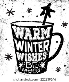 Holiday greeting in Rock and Roll Style. Vintage Label, Typography Elements. Warm winter wishes