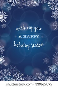 Holiday Greeting with snowflakes and bokeh - vector illustration