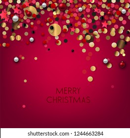 Holiday greeting vector illustration with golden  glitters, sparkles 